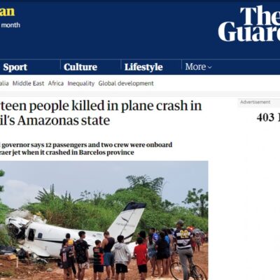 Imprensa internacional repercute acidente aéreo com 14 mortos no interior do Amazonas