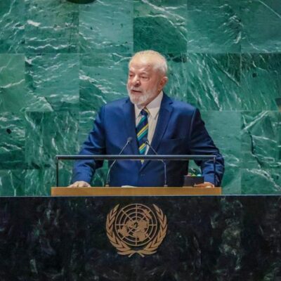 O presidente Lula durante o discurso de abertura da Assembleia-Geral da ONU, em Nova York, nesta terça-feira