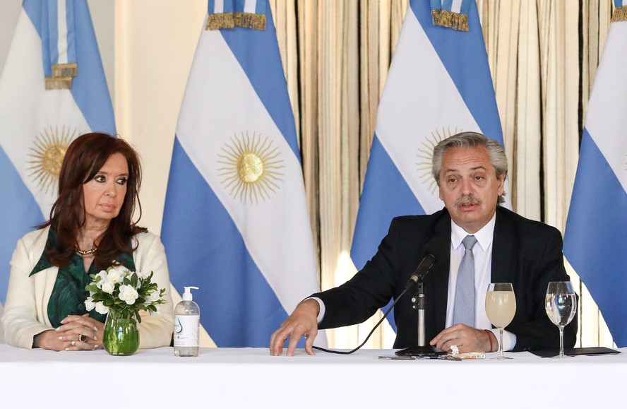 A vice--presidente Cristina Kirchner e o presidente da Argentina, Alberto Fernández