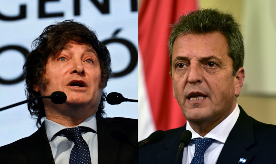 Javier Milei (E) e Sergio Massa (D), candidatos à Presidência da Argentina