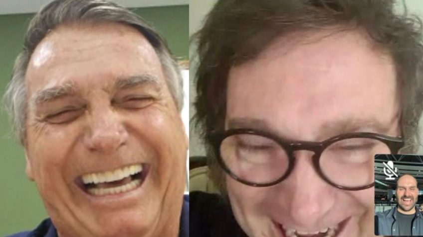 Jair Bolsonaro e Javier Milei em vídeochamada