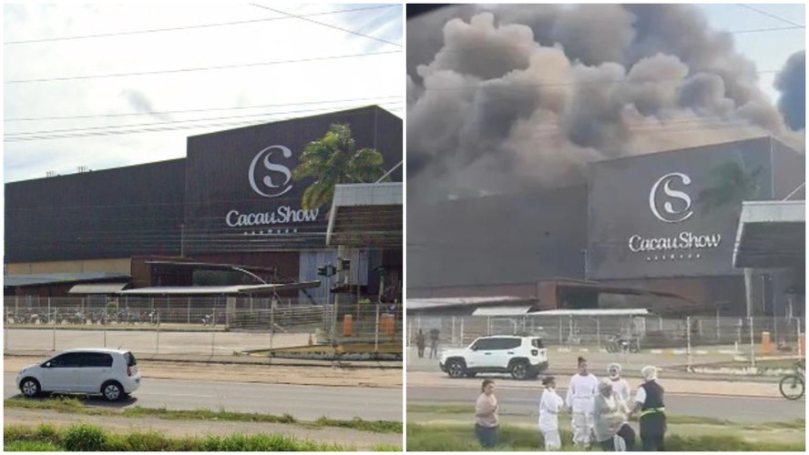 Incêndio de grandes proporções atingiu a fábrica da marca de chocolates Cacau Show, em Linhares, no Espírito Santo