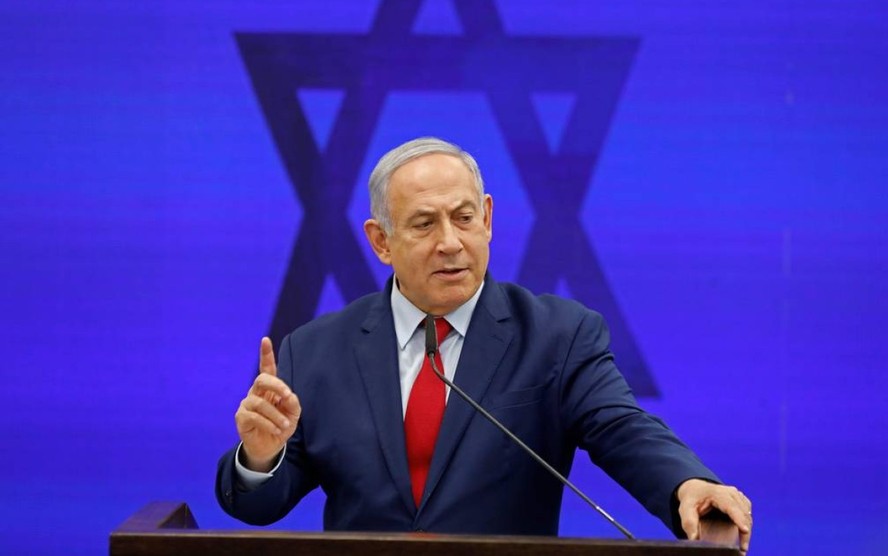 Benjamin Netanyahu durante declaração em Ramat Gan, perto de Tel Aviv, em 10 de setembro de 2019