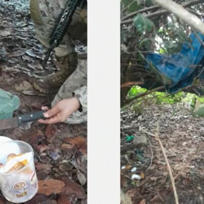 Esconderijo usado por foragidos foi encontrado na mata — Foto: Reprodução/GloboNews