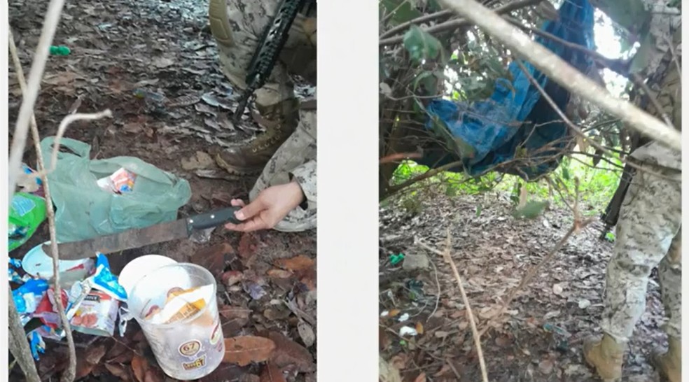 Esconderijo usado por foragidos foi encontrado na mata — Foto: Reprodução/GloboNews