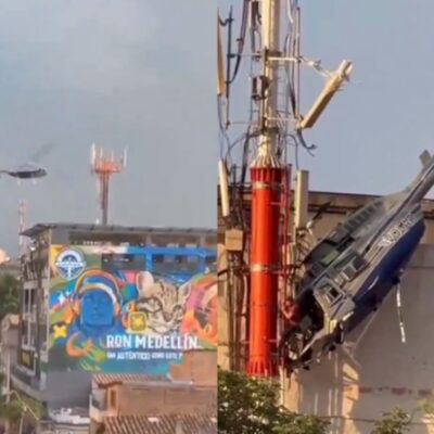 Piloto de helicóptero perdeu controle e se chocou contra torre de comunicações, em Medellín