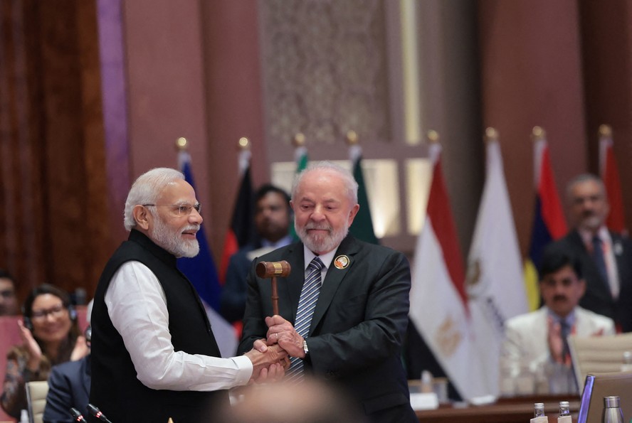 Lula e o primeiro-ministro da Índia,  Narendra Modi, durante cúpula do G20
