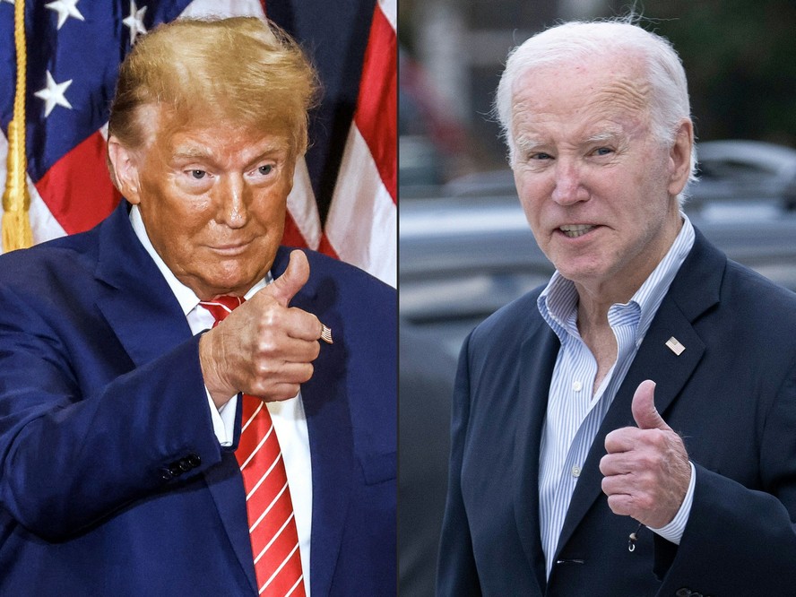 Ex-presidente dos EUA, Donald Trump (E), e atual presidente, Joe Biden, possíveis candidatos na disputa pela Casa Branca