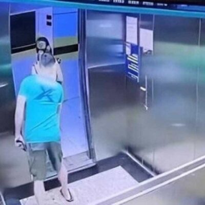 Imagens de câmera de segurança registraram o momento em que o homem apalpou as nádegas da vítima, em 15 de fevereiro, em Fortaleza, no Ceará -  (crédito: Reprodução/Redes sociais)