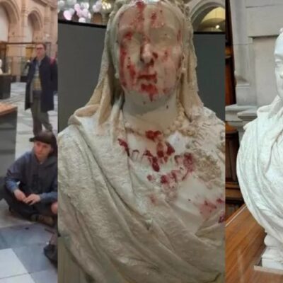 Mulheres são presas após jogarem geleia em busto de rainha durante protesto na Escócia