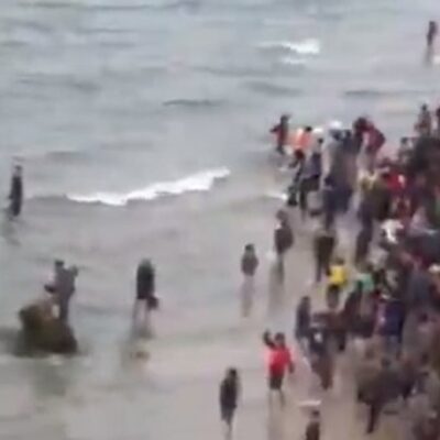 Palestinos correm para o mar para buscar ajuda humanitária que caiu de avião por engano