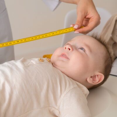 Médico medindo o ângulo alto do bebê