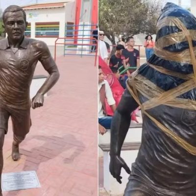 Estátua em homenagem a jogador foi vandalizada pelos moradores de Juazeiro, na Bahia