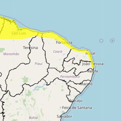 Alerta é da cor amarela para o litoral potiguar — Foto: Divulgação/Inmet