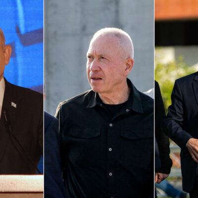 O primeiro-ministro de Israel, Benjamin Netanyahu, o ministro da Defesa Yoav Gallant e o líder do Hamas, Yahya Sinwar