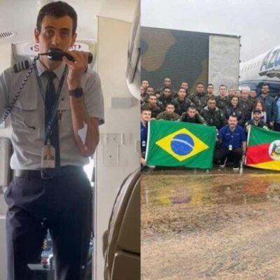 Fábio Campos pilotou o primeiro voo humanitário da Azul para o Rio Grande do Sul com voluntários à bordo. -  (crédito: Divulgação/Azul)