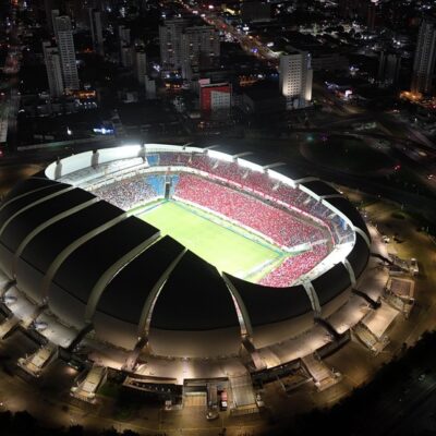 Imagem aérea da Arena das Dunas durante América-RN x Corinthians — Foto: Ednaldo Lima/ELF Filmagens