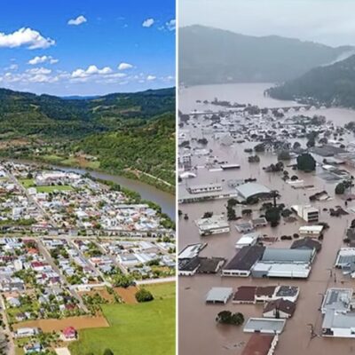 Prismada Muçum (RS) antes e depois da enchente