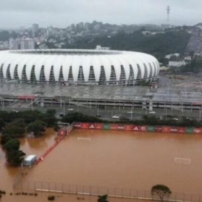 Estádio Beira Rio, do Internacional, em Porto Alegre, depois de fortes chuvas