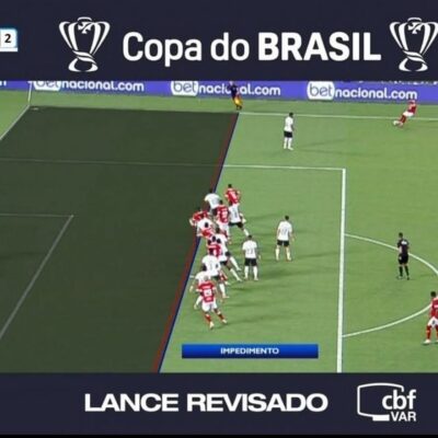 América-RN teve gol anulado por impedimento apontado pelo VAR — Foto: Reprodução