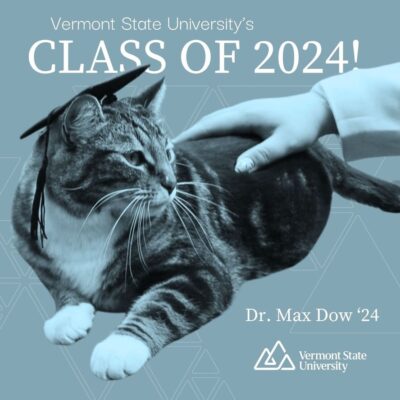 Gato Max recebe diploma honorário na Universidade de Vermont, nos Estados Unidos