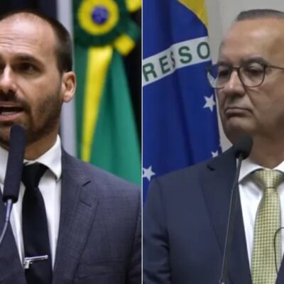 O deputado federal Eduardo Bolsonaro e o governador de Santa Catarina, Jorginho Mello
