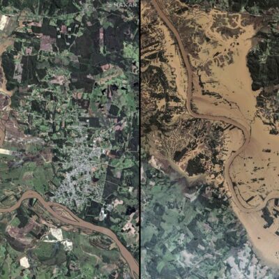 Áreas do Rio Taquari afetadas pelas enchente no Rio Grande do Sul