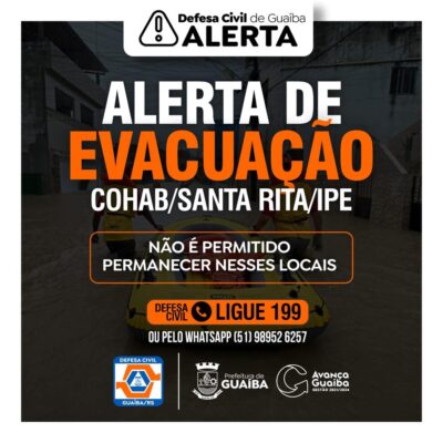 Alerta de evacuação em Guaíba