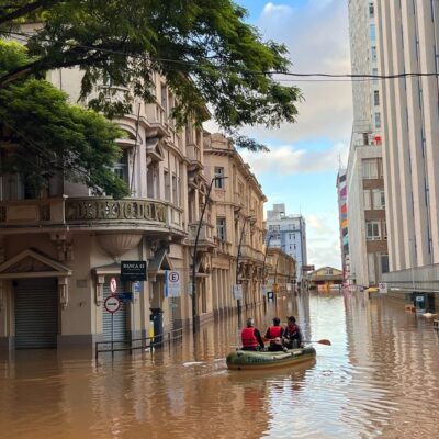 Enchente atinge rua da série história do Correio do Povo, jornal fundado há 128 anos em Porto Alegre