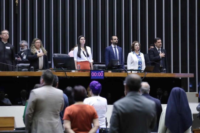Sessão na Câmara homenageou movimento anti-aborto no momento em que PL sobre o tema tramita na Casa -  (crédito: Zeca Ribeiro/Câmara dos Deputados)