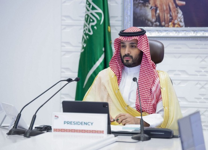 Premier saudita, Mohammed bin Salman, durante conferência do G20 em 2020