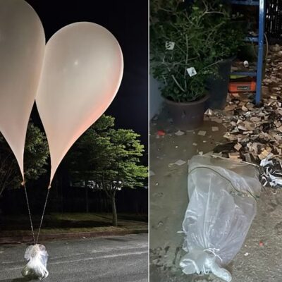 Balões enviados com lixo pela Coreia do Norte