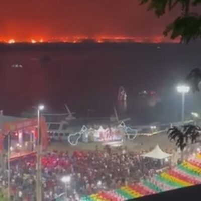 Vídeo mostra incêndio como plano de fundo para Arraial do Banho de São João em Corumbá (MS)