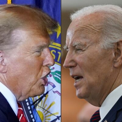 O candidato republicano à presidência dos EUA Donald Trump e o presidente dos EUA Joe Biden