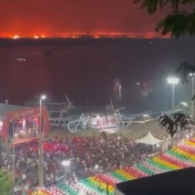 Vídeo mostra incêndio como plano de fundo para Arraial do Banho de São João em Corumbá (MS)