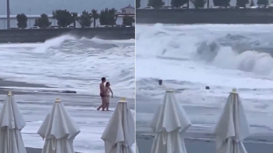 Mulher é arrastada por onda e desaparece em praia da Rússia