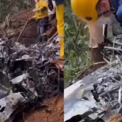 Avião caiu em região de mata fechada no interior de Santa Catarina e deixou dois mortos -  (crédito: CBMSC)
