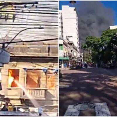 Equipes do Corpo de Bombeiros e da Defesa Civil do Rio de Janeiro estão atuando no local para conter as chamas -  (crédito: Reprodução/X/@DelegadoSaraiva)