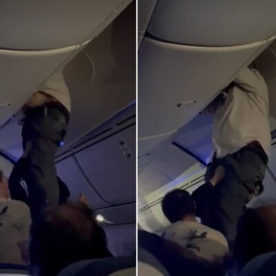 Passageiro foi arremessado para compartimento de bagagens do avião — Foto: Reprodução