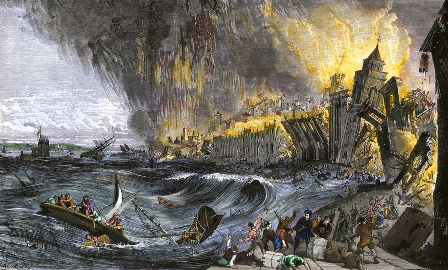 Ilustração da capa do livro 'O último dia do mundo', de Nicholas Shrady, sobre o terremoto de Lisboa de 1755