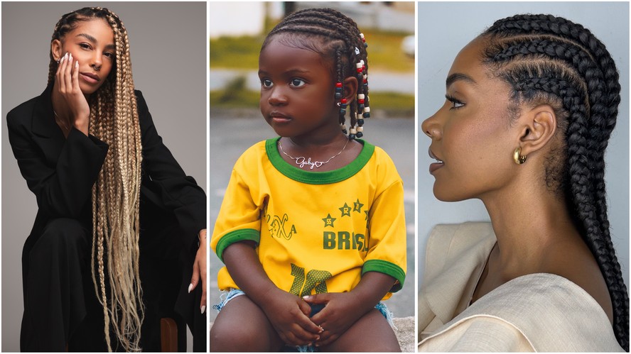 Apaixonadas por tranças: da esquerda para a direita, a influenciadora Jéssica Gomes, de 25 anos, a minimodelo Gabrielly Nascimento, de 4 anos, e também influencer Jéssica Rezende, de 23 anos