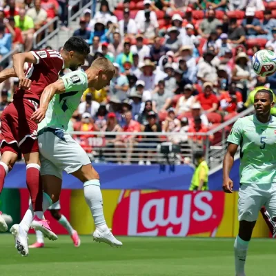 Soccer Football - FIFA World Cup 2026 - Group B - Qatar v Switzerland - San Francisco Bay Area Stadium, Santa Clara, California, U.S. - June 13, 2026 Qatar's Boualem Khoukhi scores their first goal REUTERS/Carlos Barria     TPX IMAGES OF THE DAY