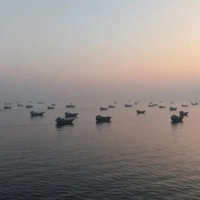 FILE PHOTO: A drone view shows vessels in the Strait of Hormuz, as seen from Musandam, Oman, June 15, 2026. REUTERS/Stringer/File Photo