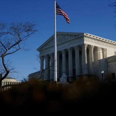 FILE PHOTO: A general view of U.S. Supreme Court as justices could issue at least one ruling in several major cases pending including a decision on the legality of President Donald Trump's sweeping global tariffs, in Washington, D.C., U.S., January 20, 2026.  REUTERS/Nathan Howard     REFILE - CORRECTING