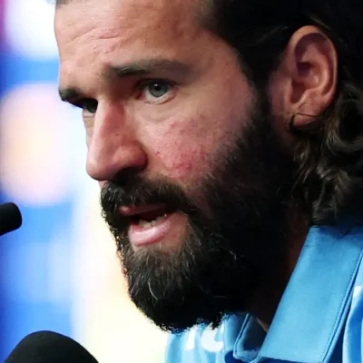 Soccer Football - FIFA World Cup 2026 - Brazil Press Conference - The Ridge Hotel, Basking Ridge, U.S. - June 11, 2026 Brazil's Alisson Becker during the press conference IMAGN IMAGES via Reuters/Vincent Carchietta