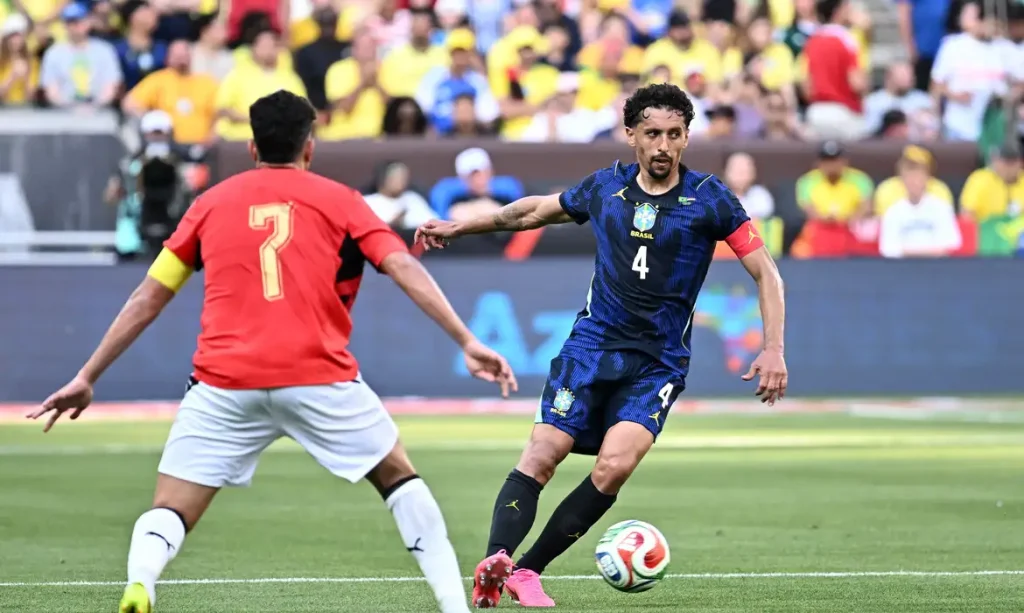 Soccer Football - International Friendly - Brazil v Egypt - Huntington Bank Field, Cleveland, Ohio, U.S. - June 6, 2026 Brazil's Marquinhos in action IMAGN IMAGES via Reuters/Ken Blaze