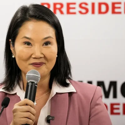 Peru's conservative Keiko Fujimori addresses the media at her party's Popular Force headquarters, after she narrowly defeated leftist congressman Roberto Sanchez in the Peruvian presidential election, ahead of the official result announcement, in Lima, Peru, June 24, 2026. REUTERS/Angela Ponce