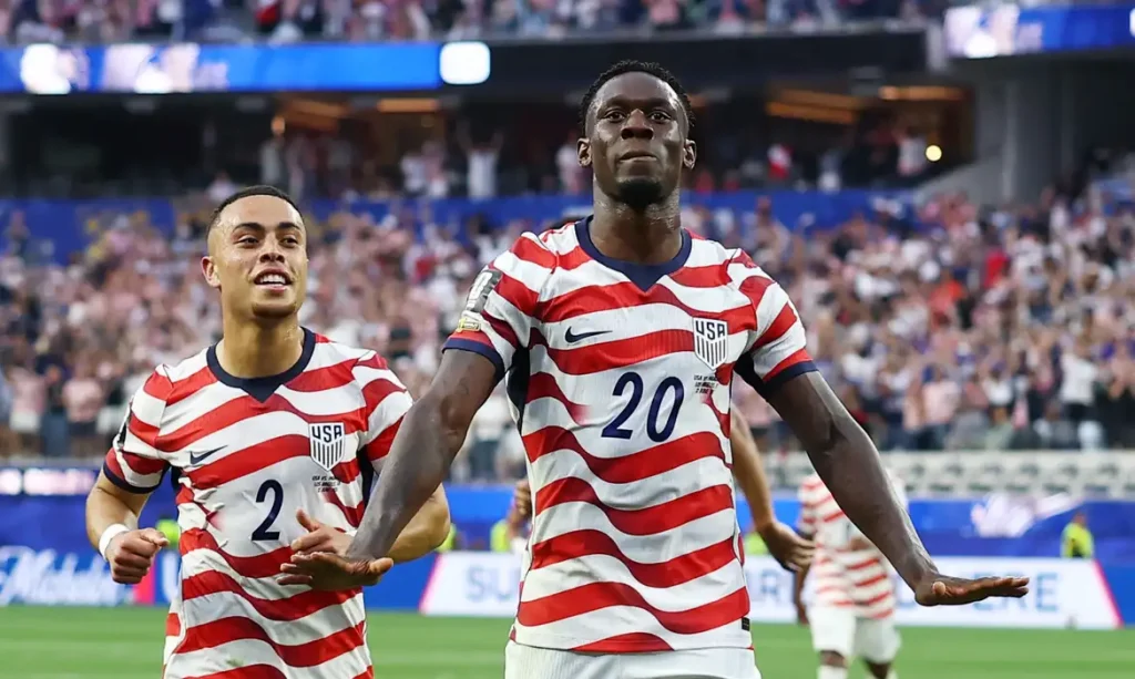 Soccer Football - FIFA World Cup 2026 - Group D - United States v Paraguay - Los Angeles Stadium, Inglewood, California, U.S. - June 12, 2026 Folarin Balogun of the U.S. celebrates scoring their third goal REUTERS/Matthew Childs