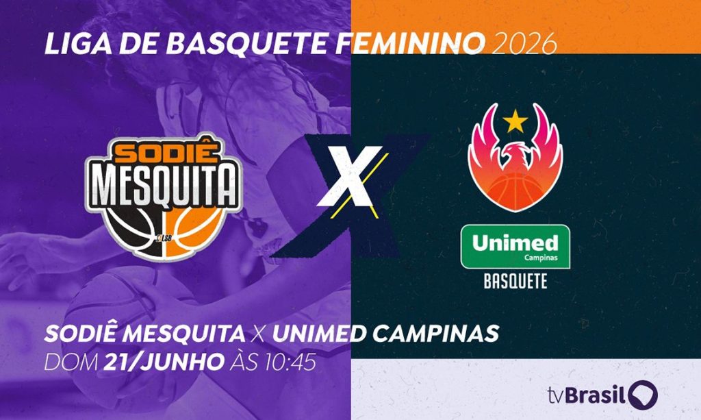 Brasília (DF), 19/06/2026 - TV Brasil transmite jogo das quartas de final da Liga de Basquete Feminino 2026 entre Sodiê Mesquita e Unimed Campinas. Arte/Agência Brasil