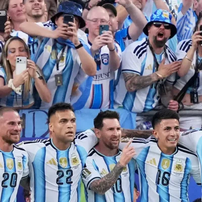 Soccer Football - FIFA World Cup 2026 - Group J - Argentina v Algeria - Kansas City Stadium, Kansas City, Missouri, U.S. - June 16, 2026
Argentina's Lionel Messi celebrates scoring their first goal with Alexis Mac Allister, Lautaro Martinez, Thiago Almada and Enzo Fernandez IMAGN IMAGES via Reuters/Jay Biggerstaff
